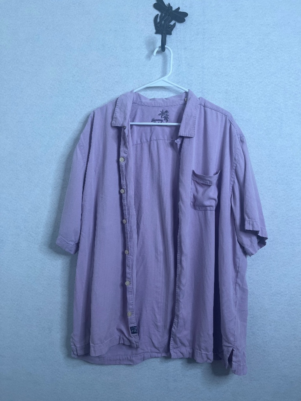 Tommy Bahama 100% Silk Button Down Shirt Purple Short Sleeve XL